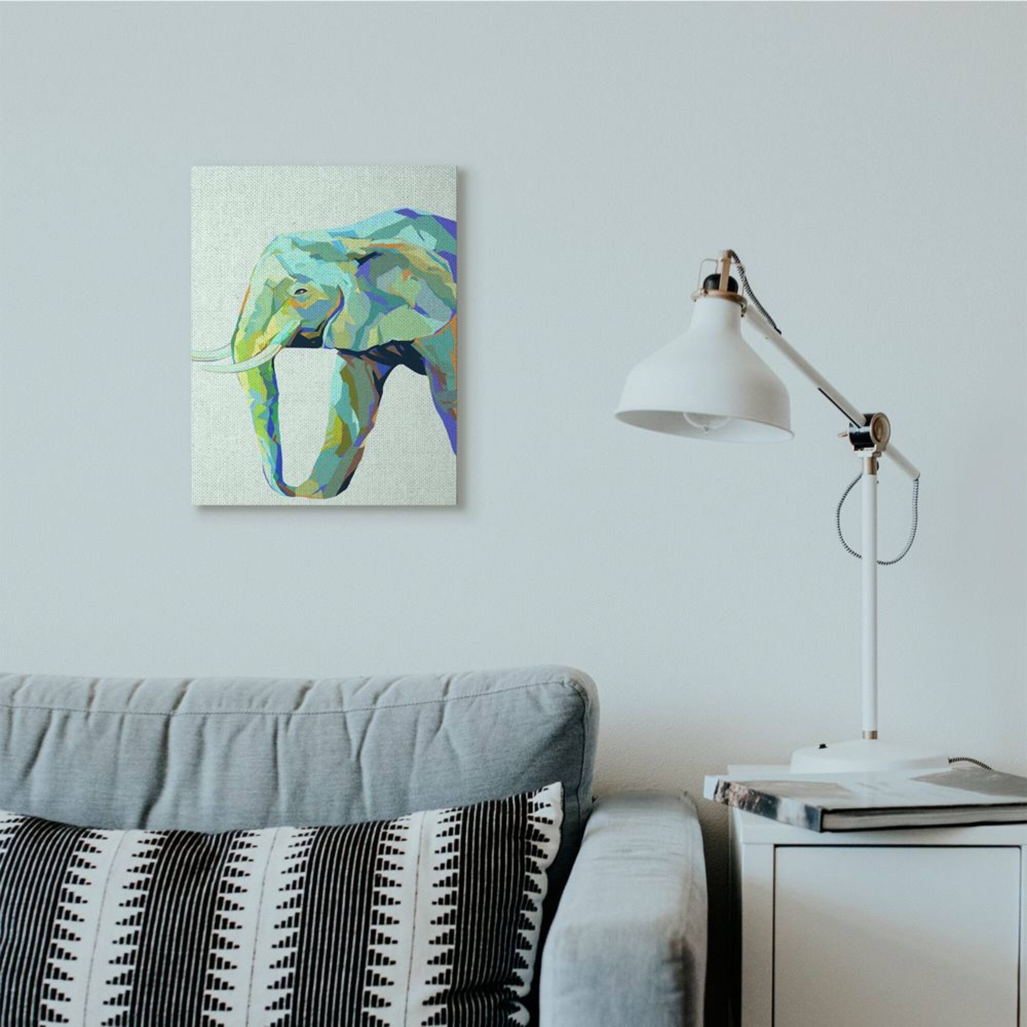 Stupell Industries Elephant Abstract Shapes Blue Green Animal Design Canvas Wall Art